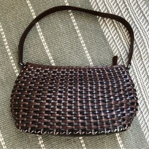 Brighton Vintage Brown Leather BasketWeave Shoulder Handbag D971697
